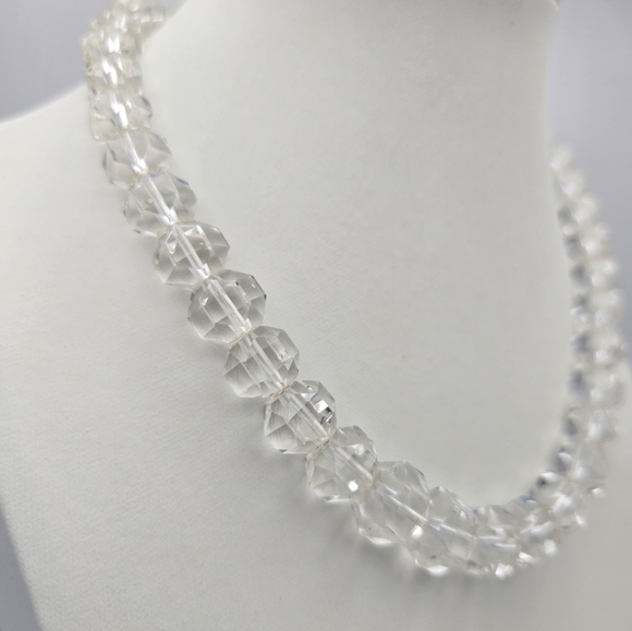 Art Deco Clear Rock Crystal Necklace Vintage Faceted Beaded Vtg 14" Choker - Picture 2 of 7